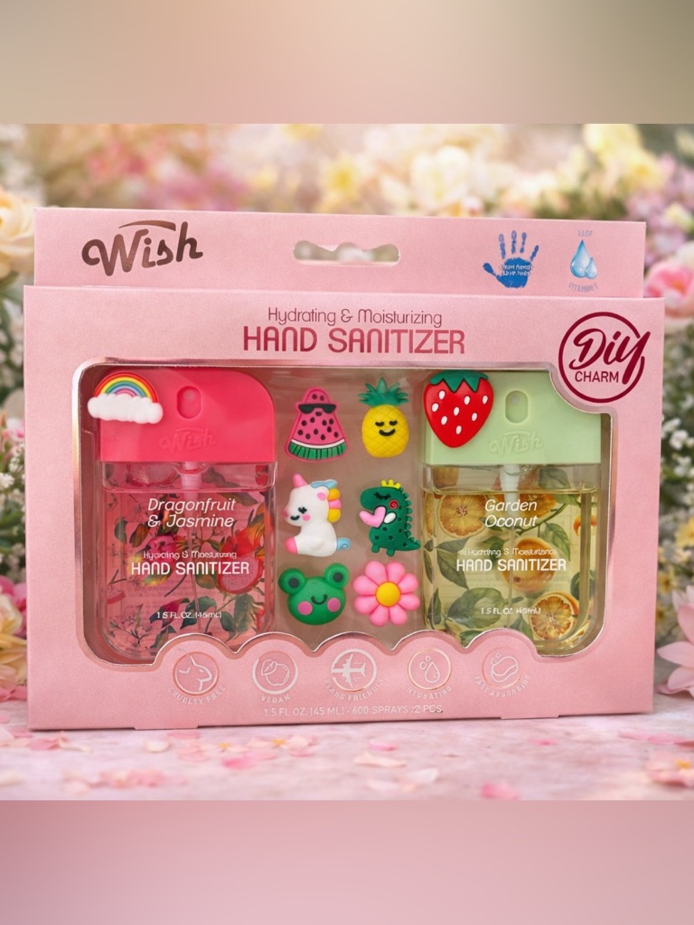 Wish Pink Hydrating & Moisturizing Hand Sanitizer 2 pk Set with charms